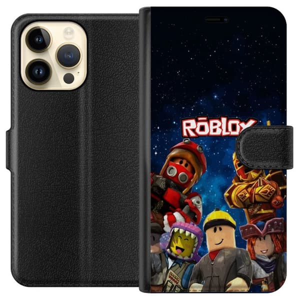 Kompatibel Tegnebogsetui til Apple iPhone 14 Pro Max Roblox rumfigurer spilkarakterer stjernenhimmel spil blå