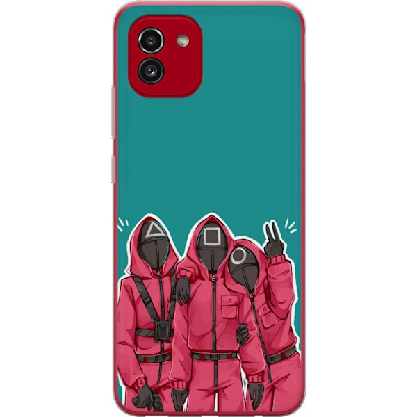 Samsung Galaxy A03 Genomskinligt Skal Squid Game Karaktärer Grafisk Design Seriefigurer Populär TV Motiv Asiatisk Stil Spännande Trend