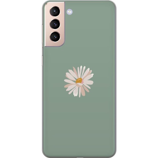 Samsung Galaxy S21 Läpinäkyvä kuori Vihreä Minimalikukka - tyylikäs kukka vihreällä taustalla