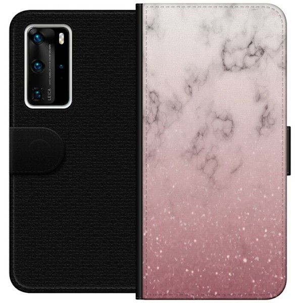Huawei P40 Pro Tegnebogsetui Blødt Pink Marmor