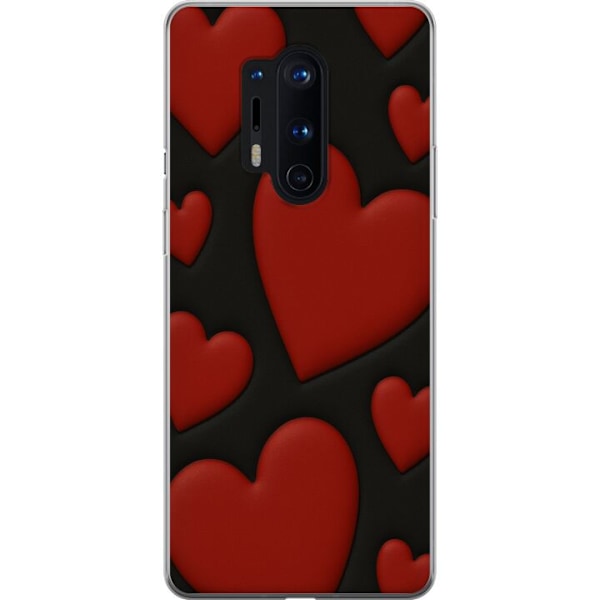 OnePlus 8 Pro Gjennomsiktig deksel Røde Fløyels hjerter