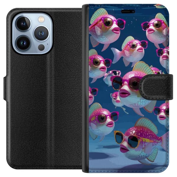 Kompatibel Tegnebogsetui til Apple iPhone 13 Pro Fiskar med solglasögon blå