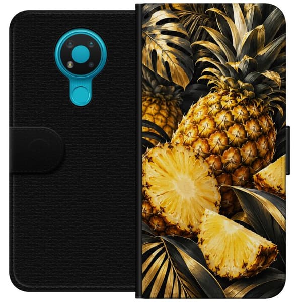 Kompatibelt Plånboksfodral till Nokia 3.4 Guldananas guld