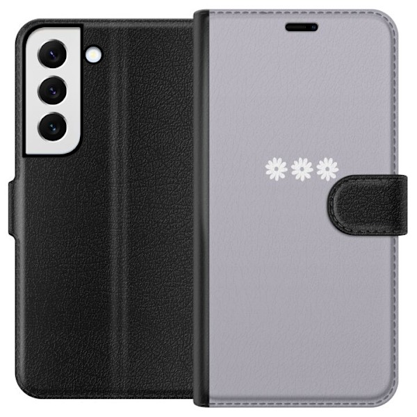 Samsung Galaxy S22 5G Tegnebogsetui Lilla Blomminimalisme - stilfuldt blomstermotiv på lilla baggrund