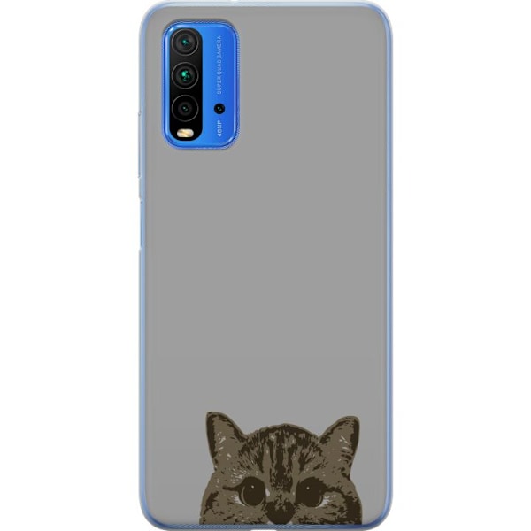 Xiaomi Redmi Note 9 4G Läpinäkyvä kuori Harmaa kissan katse - tyylikäs kissa suunnittelu harmaalla taustalla
