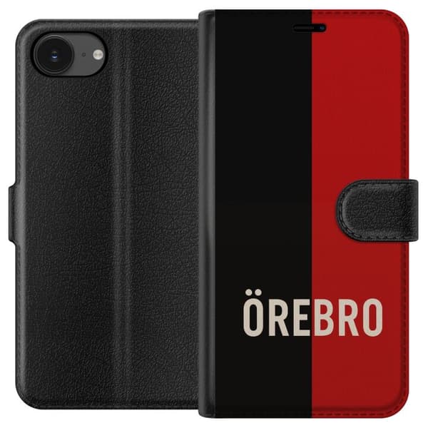 Kompatibel Tegnebogsetui til Apple iPhone 17e Sort og rød bytekst med minimalistisk og moderne design sort
