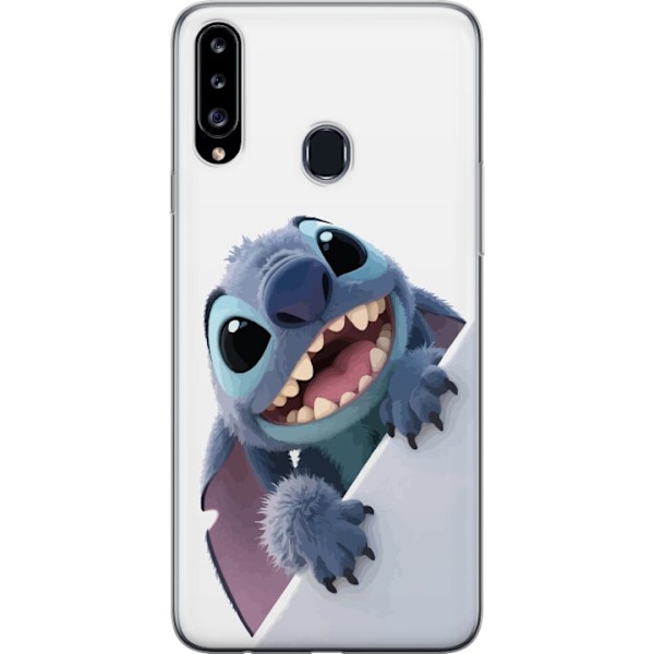 Samsung Galaxy A20s Genomskinligt Skal Happy Stitch – glad figur med charmig uttryck