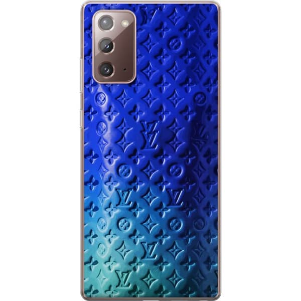 Kompatibelt Mobildeksel til Samsung Galaxy Note20 Blått luksuriøst monogrammønster med elegant preget tekstur blå