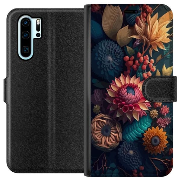 Kompatibel Tegnebogsetui til Huawei P30 Pro Blommor