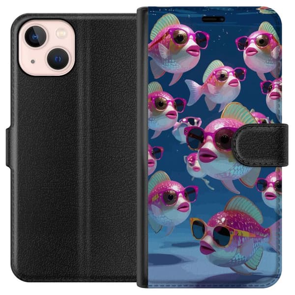Kompatibel Tegnebogsetui til Apple iPhone 13 mini Fiskar med solglasögon blå