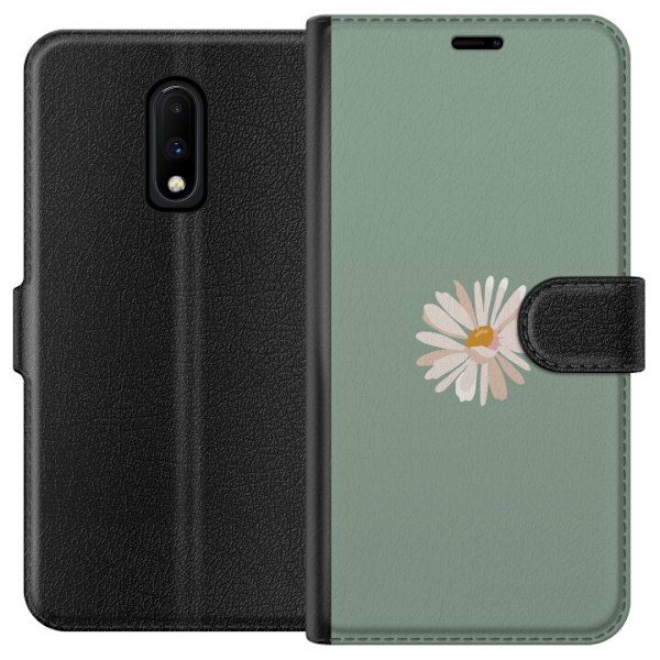 OnePlus 7 Lompakkokotelo Vihreä Minimalikukka - tyylikäs kukka vihreällä taustalla