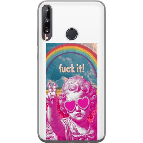 Kompatibelt Mobildeksel til Huawei P40 lite E Rosa klassisk statue med hjerteformede solbriller, fredstegn, regnbue og "Fuck It"-tekst rosa