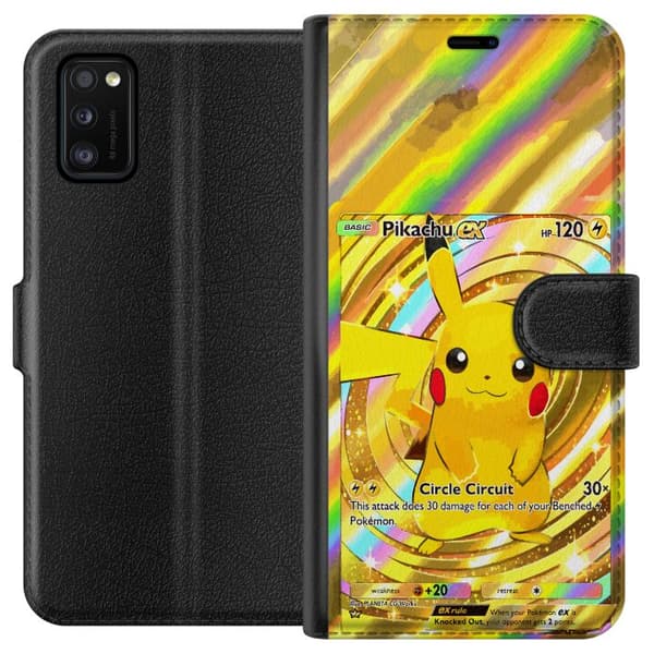 Kompatibelt Lommeboketui til Samsung Galaxy A41 Gullig Pikachu EX samlebilde med regnbueeffekter gull