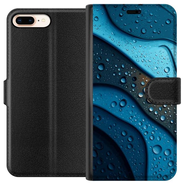 Kompatibelt Lommeboketui til Apple iPhone 7 Plus Blå abstrakte bølger med glitrende vanndråper i moderne grafisk design blå