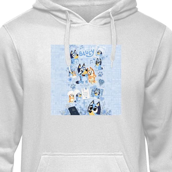 Hettegenser for Voksen | Komfortabel Hettegenser Grå Medium Blått tegnet collage med hunder, hjerter, poter, blomster og sløyfer grå M