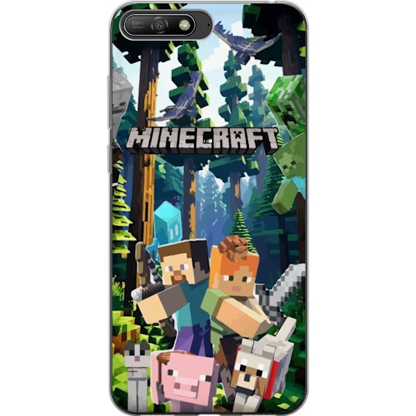 Huawei Y6 (2018) Genomskinligt Skal Minecraft mobilskal med skog och figurer i pixelstil