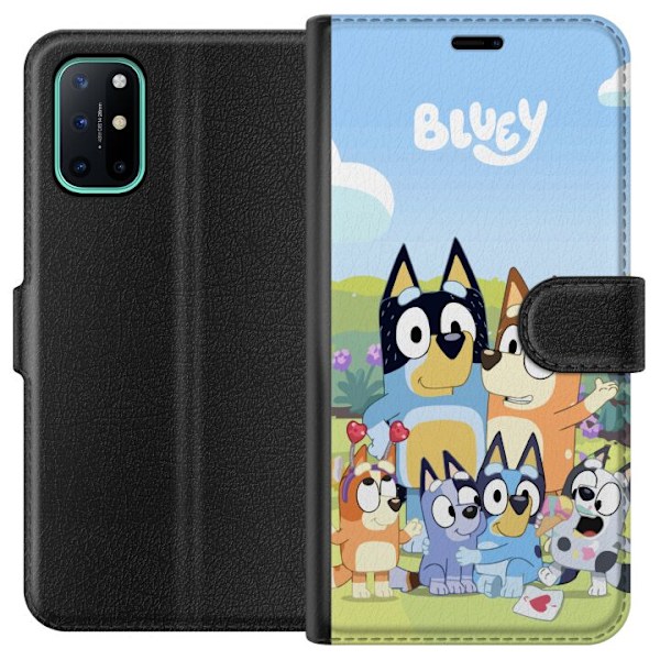 OnePlus 8T Tegnebogsetui Bluey mobilcover med hele familien i farverigt design