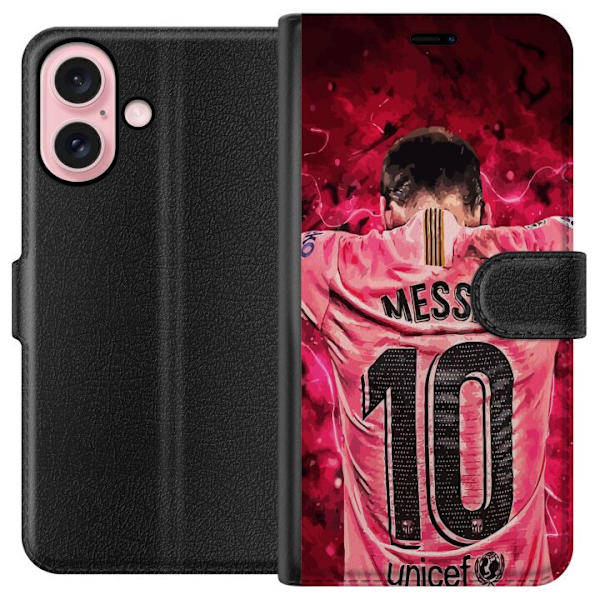 Apple iPhone 16 Tegnebogsetui Messi Fodbold Barcelona Argentina Motiv Legendarisk Spiller FC Barcelona Nummer 10 Sport Fodbold