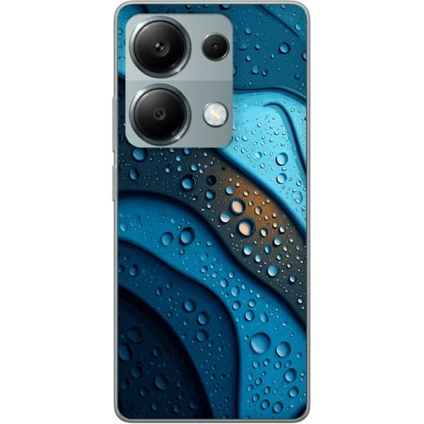 Kompatibelt Mobildeksel til Xiaomi Redmi Note 13 Pro 4G Blå abstrakte bølger med glitrende vanndråper i moderne grafisk design blå