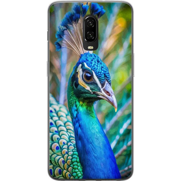 OnePlus 6T Genomskinligt Skal Påfågel Fjädrar Färgstark Design Fågelmotiv Exotiskt Grafiskt Motiv Natur Lyxig Dekoration