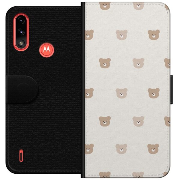 Motorola Moto E7 Power Tegnebogsetui Teddybaggrund - søde teddybjørne mod en blød baggrund