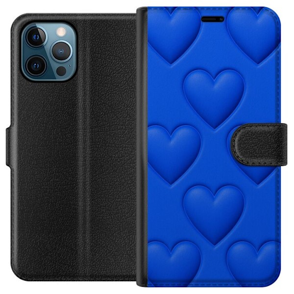 Apple iPhone 12 Pro Max Lompakkokotelo Siniset Sydämet