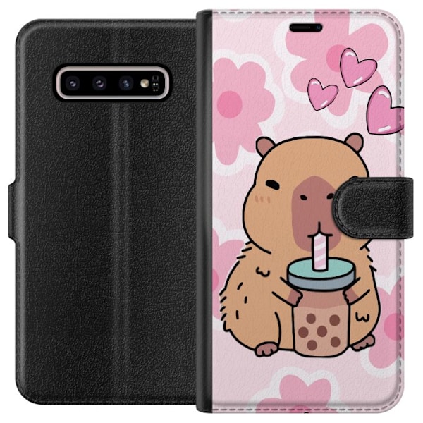 Samsung Galaxy S10+ Plånboksfodral Kawaii Capybara Hjärtan A