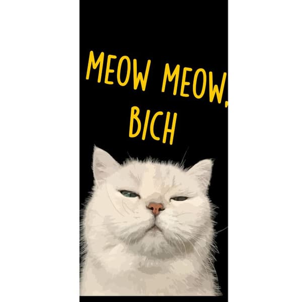 Kompatibel Tegnebogsetui til Apple iPhone 13 Pro Hvid kat med et kækt udtryk og gul Meow Meow Bich-tekst mod sort baggrund sort