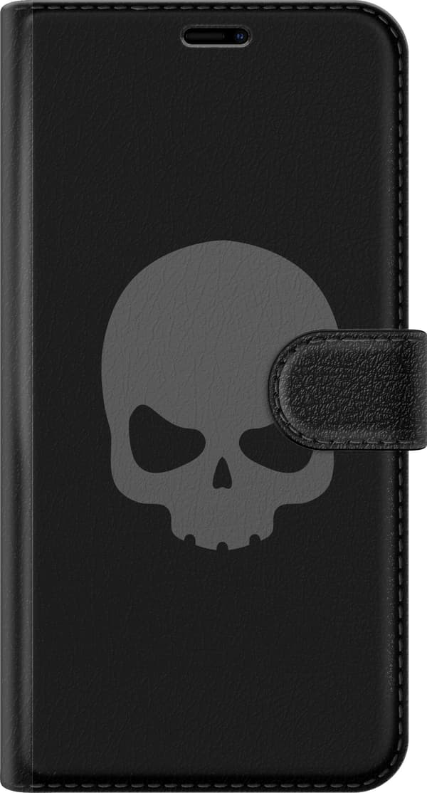 Kompatibel Tegnebogsetui til Apple iPhone 17 Enkel kranie i grå nuancer mod sort baggrund, stilrent og moderne design