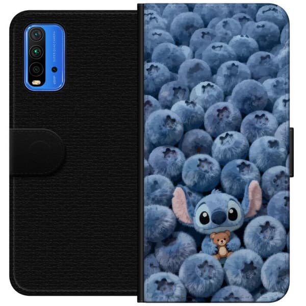 Kompatibel Tegnebogsetui til Xiaomi Redmi Note 9 4G Sød, fluffy blå figur med en lille bamse blandt bløde blåbær blå