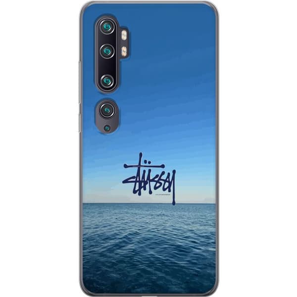 Kompatibelt Mobildeksel til Xiaomi Mi Note 10 Havspanorama med blå himmel og stilig surf-inspirert logo blå