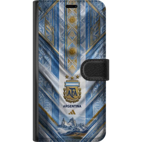 Kompatibelt Plånboksfodral till Apple iPhone 14 Plus Argentina AFA-emblem med blåvit flaggdesign och bergslandskap blå