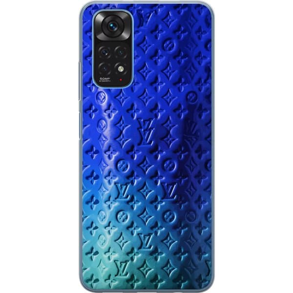 Kompatibelt Mobildeksel til Xiaomi Redmi Note 11S Blått luksuriøst monogrammønster med elegant preget tekstur blå