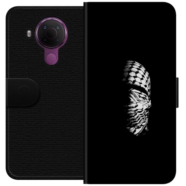 Nokia 5.4 Tegnebogsetui Keffiyeh-mønster - klassisk sort-hvid