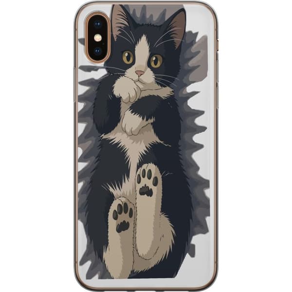 Kompatibel Mobilcover til Apple iPhone X Illustreret sort-hvid kat med synlige poter og store gule øjne sort