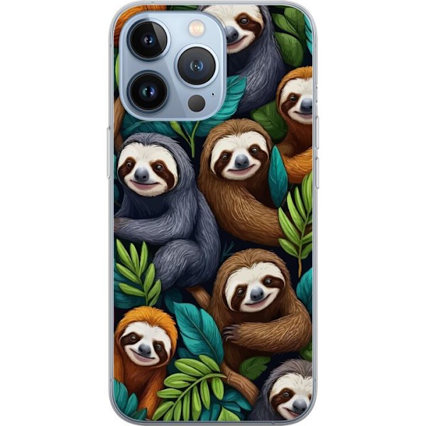 Apple iPhone 13 Pro Gennemsigtig cover Sengångarstil - afslappet motiv med sød dovendyr