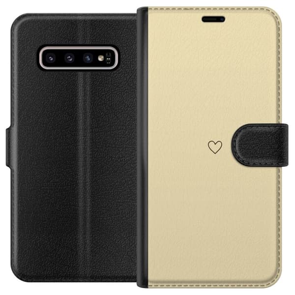 Kompatibelt Lommeboketui til Samsung Galaxy S10+ Hjerte Gul