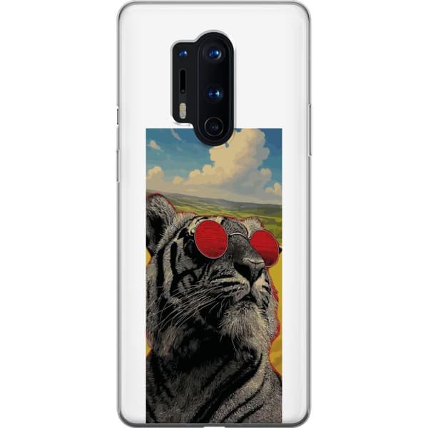 Kompatibelt Mobildeksel til OnePlus 8 Pro Cool tiger med røde solbriller i popkunststil grå