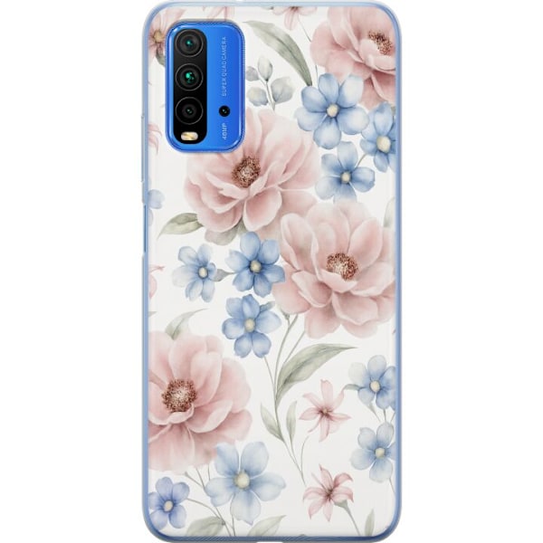 Xiaomi Redmi Note 9 4G Läpinäkyvä kuori Romanttiset kukat
