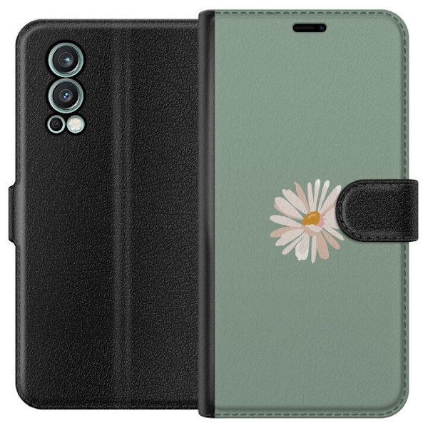OnePlus Nord 2 5G Tegnebogsetui Grøn Minimalblomst - stilfuld blomst på grøn baggrund