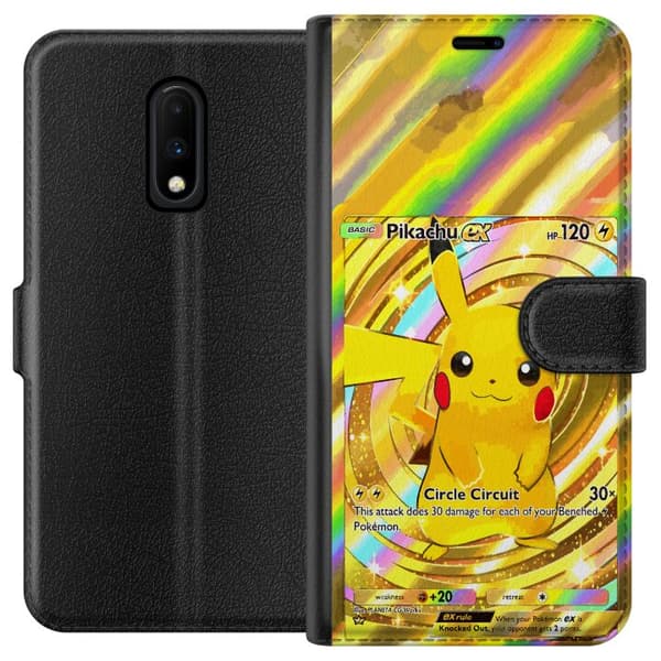 Kompatibelt Lommeboketui til OnePlus 7 Gullig Pikachu EX samlebilde med regnbueeffekter gull