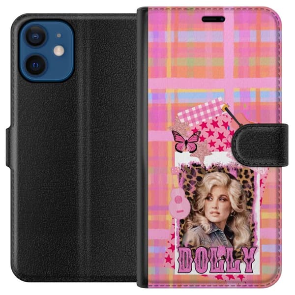 Kompatibelt Plånboksfodral till Apple iPhone 12 Dolly Parton rosa countrycollage med gitarr rosa
