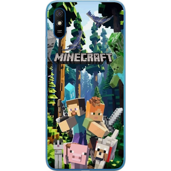 Xiaomi Redmi 9A Läpinäkyvä kuori Minecraft-matkapuhelinkotelo metsällä ja pikselityylisillä hahmoilla
