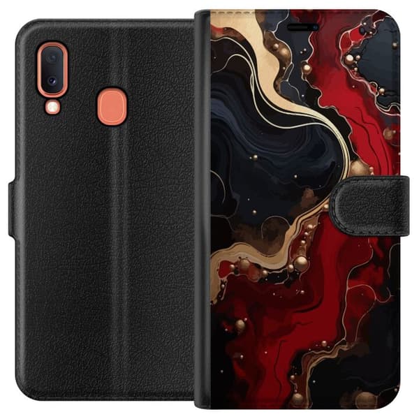 Kompatibelt Plånboksfodral till Samsung Galaxy A20e Marmor Röd