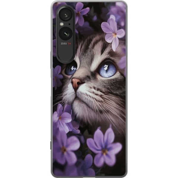 Sony Xperia 5 V Gennemsigtig cover Kat og blomster