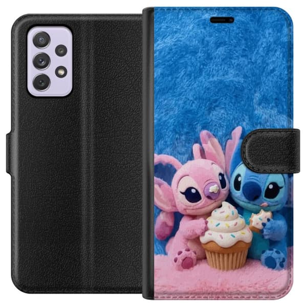Kompatibel Tegnebogsetui til Samsung Galaxy A52s 5G Søde blå og lyserøde figurer med stor cupcake og krymmel pink