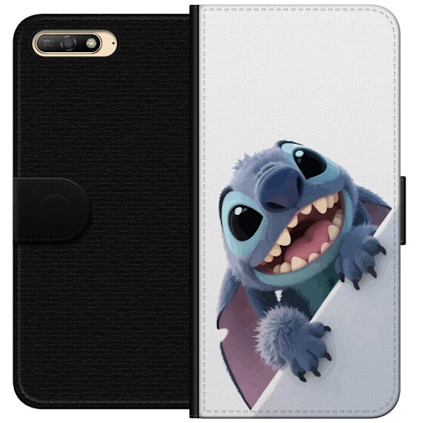 Huawei Y6 (2018) Plånboksfodral Happy Stitch – glad figur med charmig uttryck