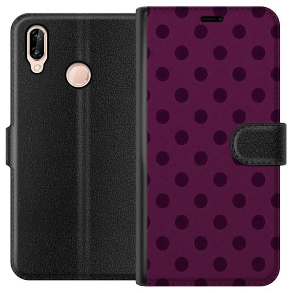 Kompatibel Tegnebogsetui til Huawei P20 lite Blomme Popprikker lilla