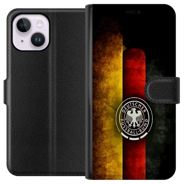 Kompatibel Tegnebogsetui til Apple iPhone 15 Plus Tysk fotbollsemblem sort