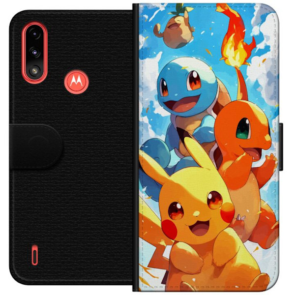 Motorola Moto E7 Power Lompakkokotelo Pocket Creatures - innoittanut Pokémonista mainitsematta nimeä